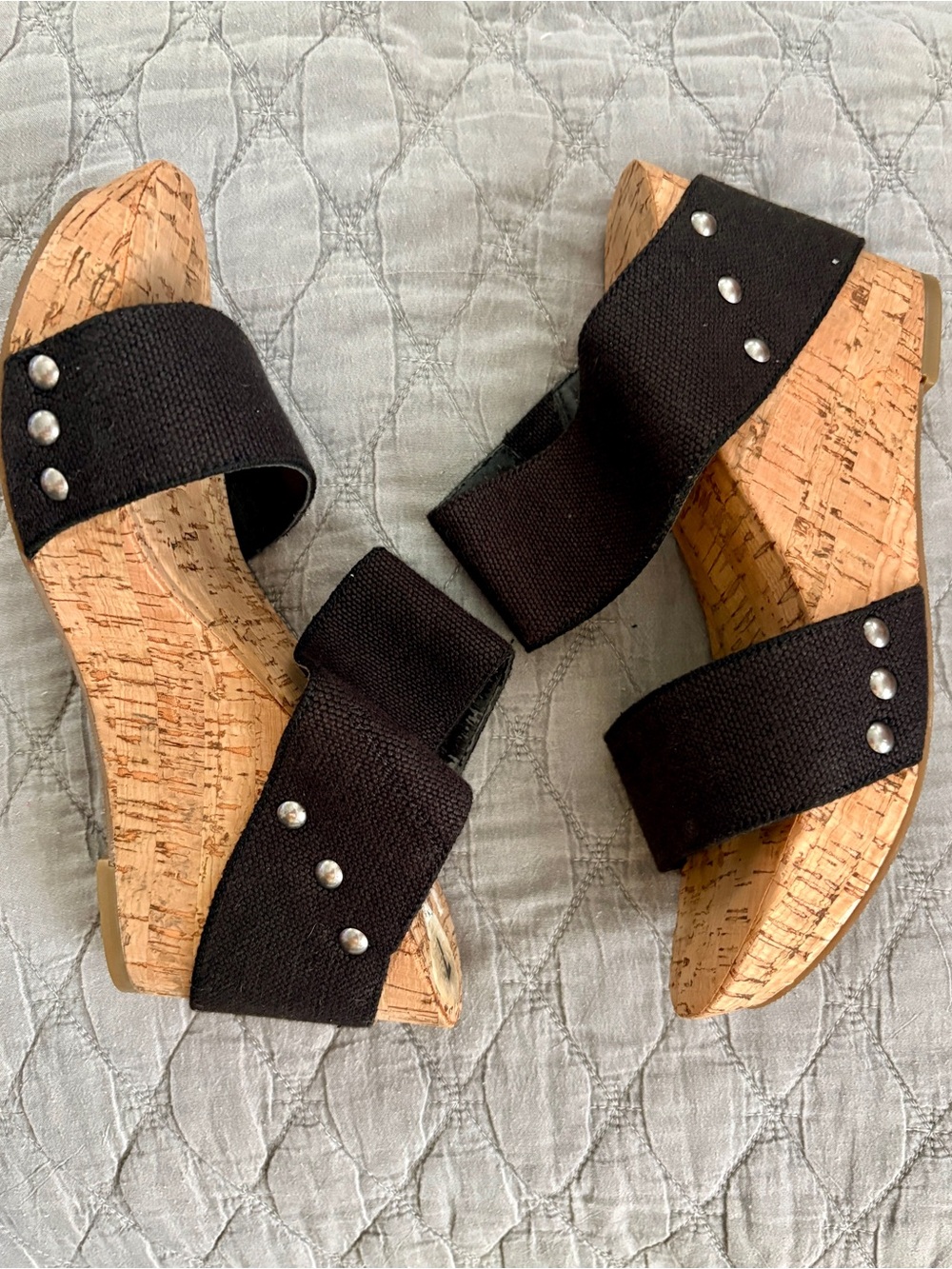 Black Cork Wedge Slide Sandals - Women's Comfortable Platform